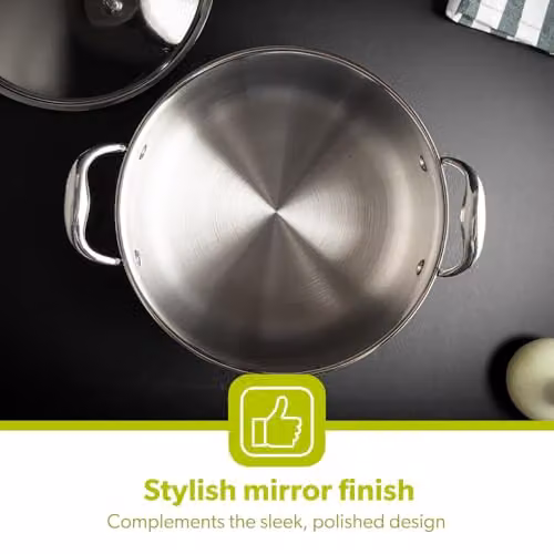 Royalford Silver Triply Stainless-Steel Casserole Dish with Lid, 24cm Diameter, Suitable for Induction and All Cooking Methods – 3