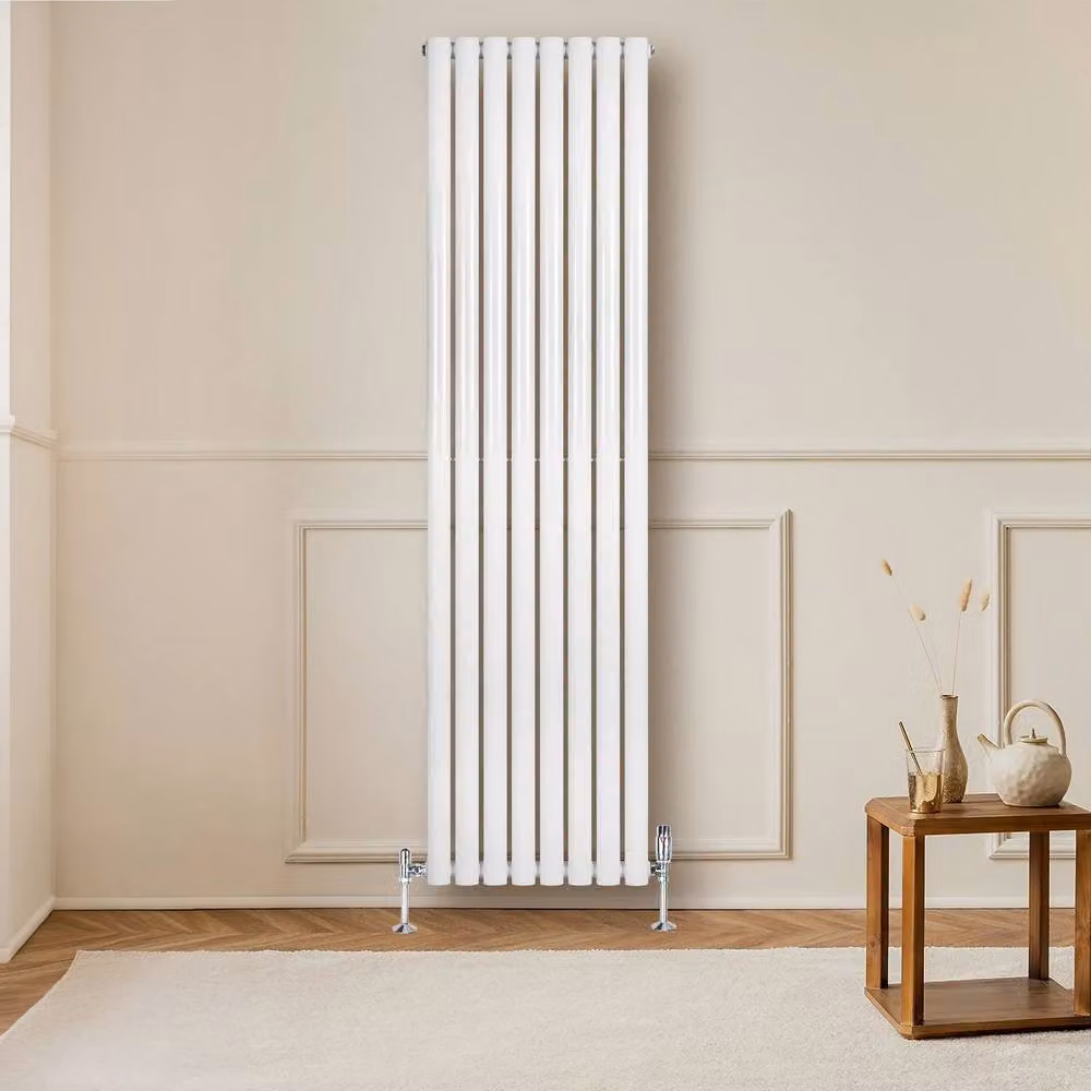 Monstershop Oval Single Column Steel Radiator with Thermostat Head and Valves, White, H: 180 cm x W: 48 cm – 3