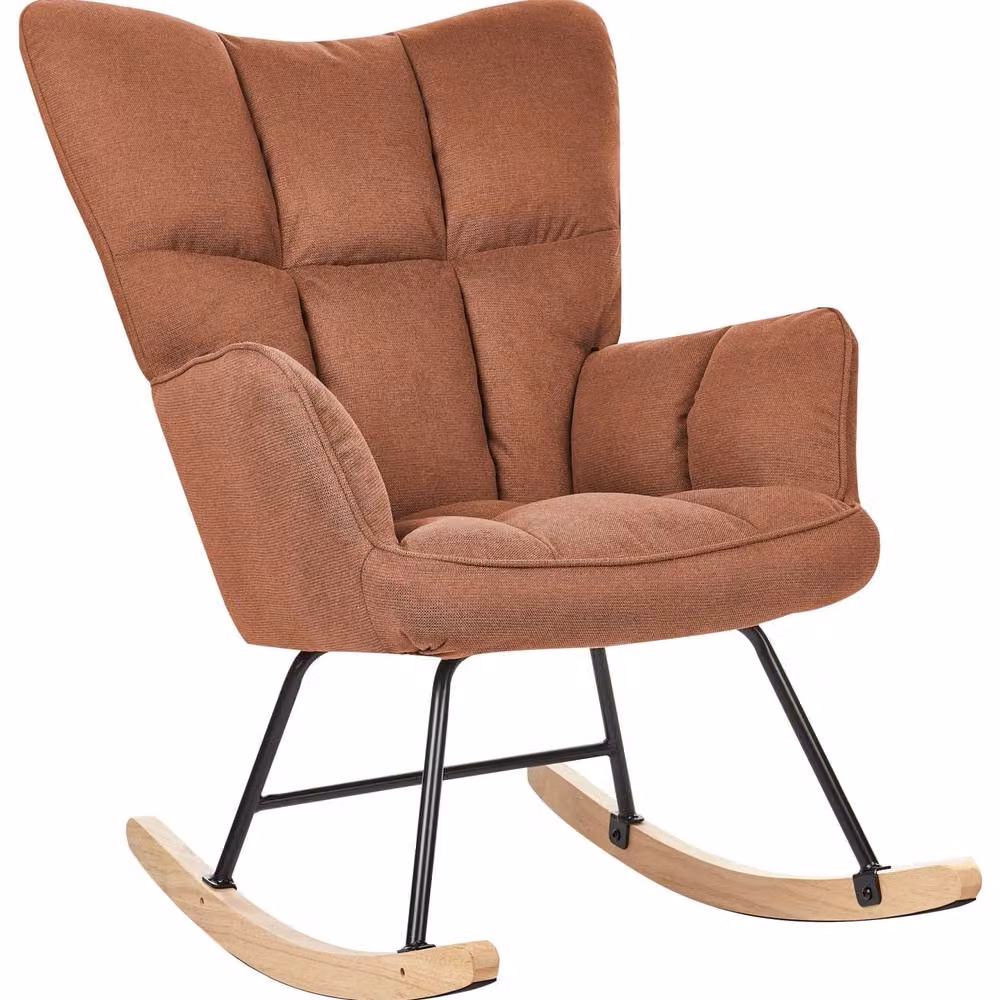 Wyld and Coco Brown Biscuit-Tufted Rocking Chair with Rubberwood Legs – 2