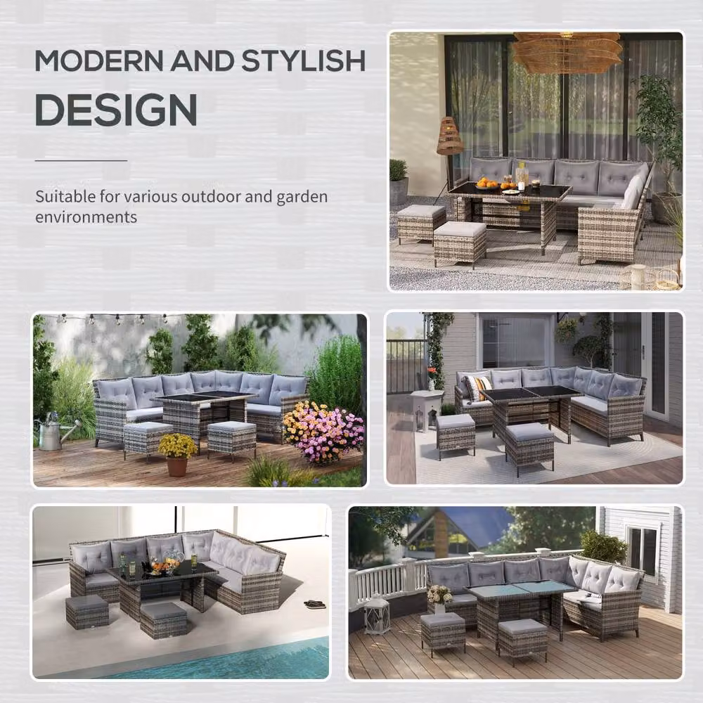 Wyld Haus Dili Grey 8 Seater Outdoor Rattan and Metal Sofa Set with Cushions and Table – 6