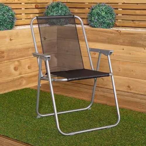 Samuel ALEXANDER Set of 4 Foldable Garden Chairs with Grey Powder Coated Steel Frame and Black Textilene Fabric – 2