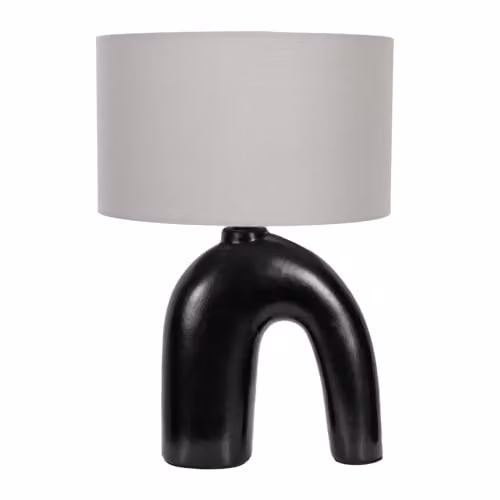ValueLights Lia Grey Fabric Drum Lamp Shade and Black Arch Abstract Ceramic Table Lamp with LED Bulb – 1