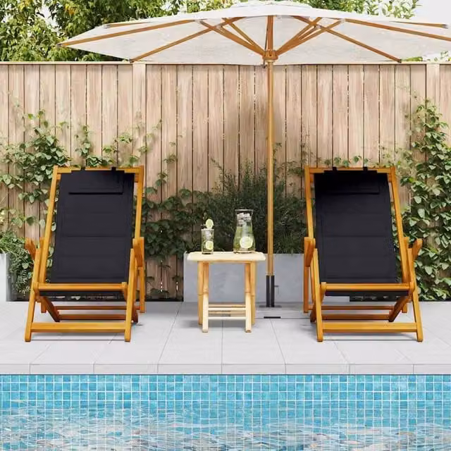 Berkfield Home Set of 2 Black Textilene Folding Beach Chairs with Adjustable Headrests and Armrests W/D/H: 61.5 x 110 x 97 cm – 1