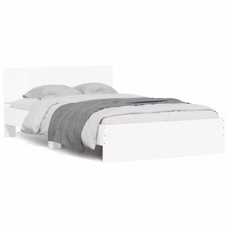 Berkfield Home Modern Bed Frame with Headboard and LED, White, W/D/H: 140 x 190 x 70 cm