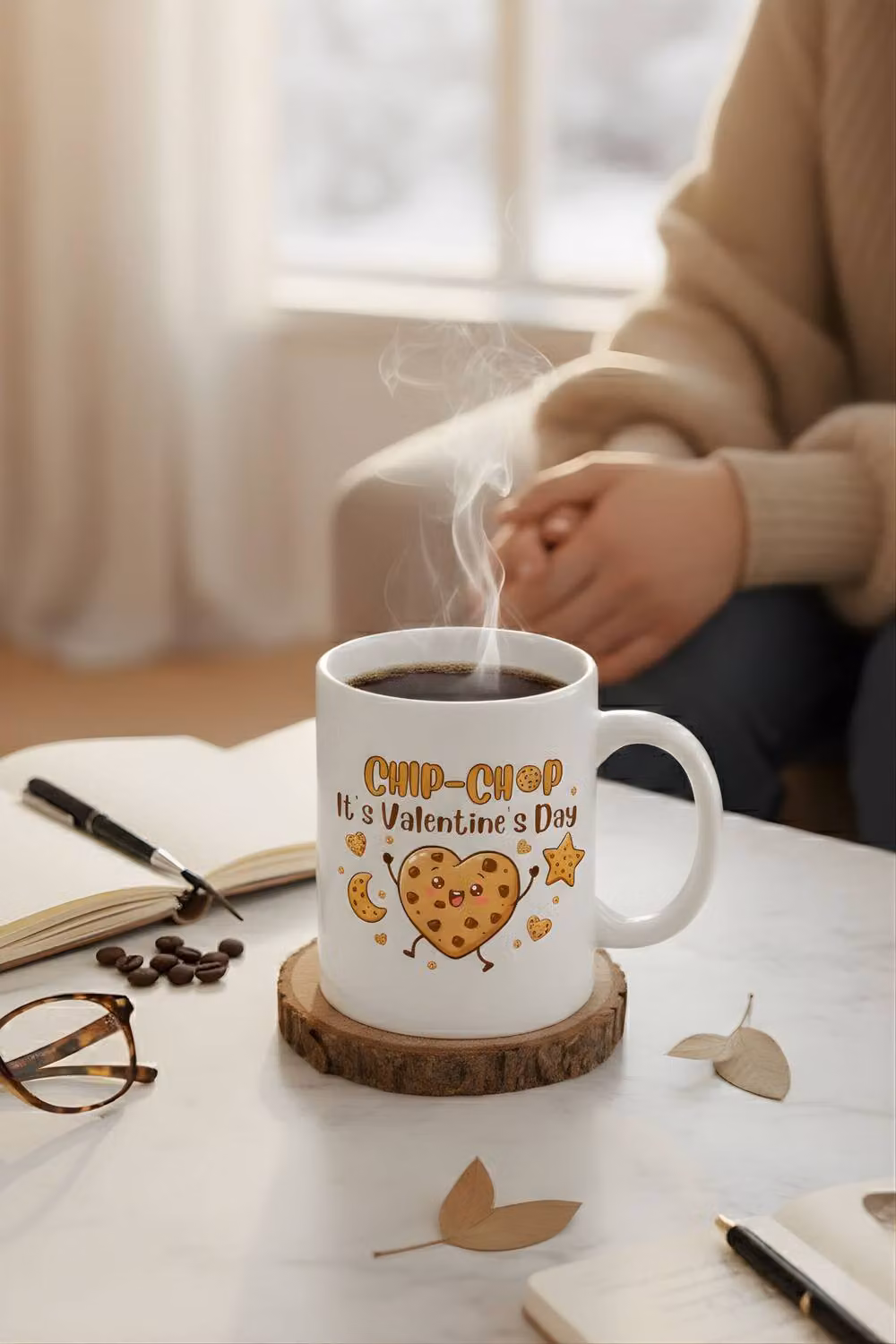 Dyzi Valentine's Day Chip-Chop Printed Ceramic Mug in White – 5