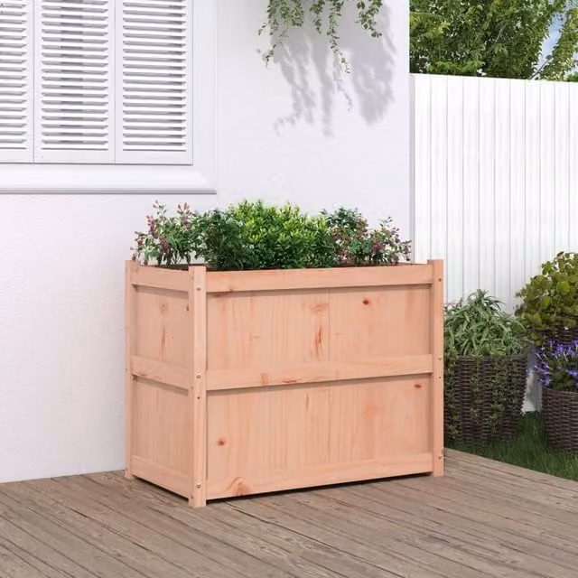 Berkfield Home Brown Solid Wood Garden Planter Tub W: 90 cm, D: 50 cm, H: 70 cm – 1