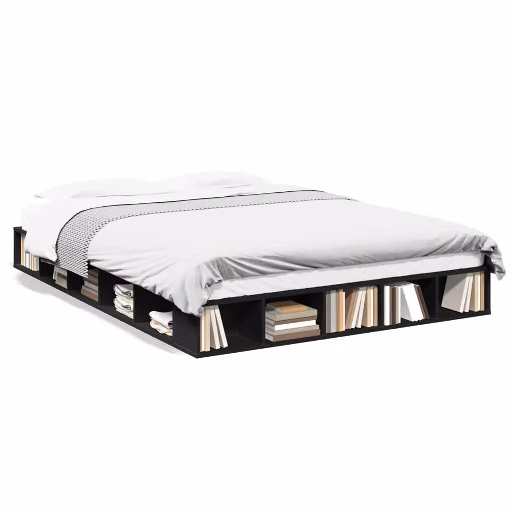 Berkfield Home Black Engineered Wood Bed Frame with Side Compartments W/D/H: 160 x 200 cm – 2