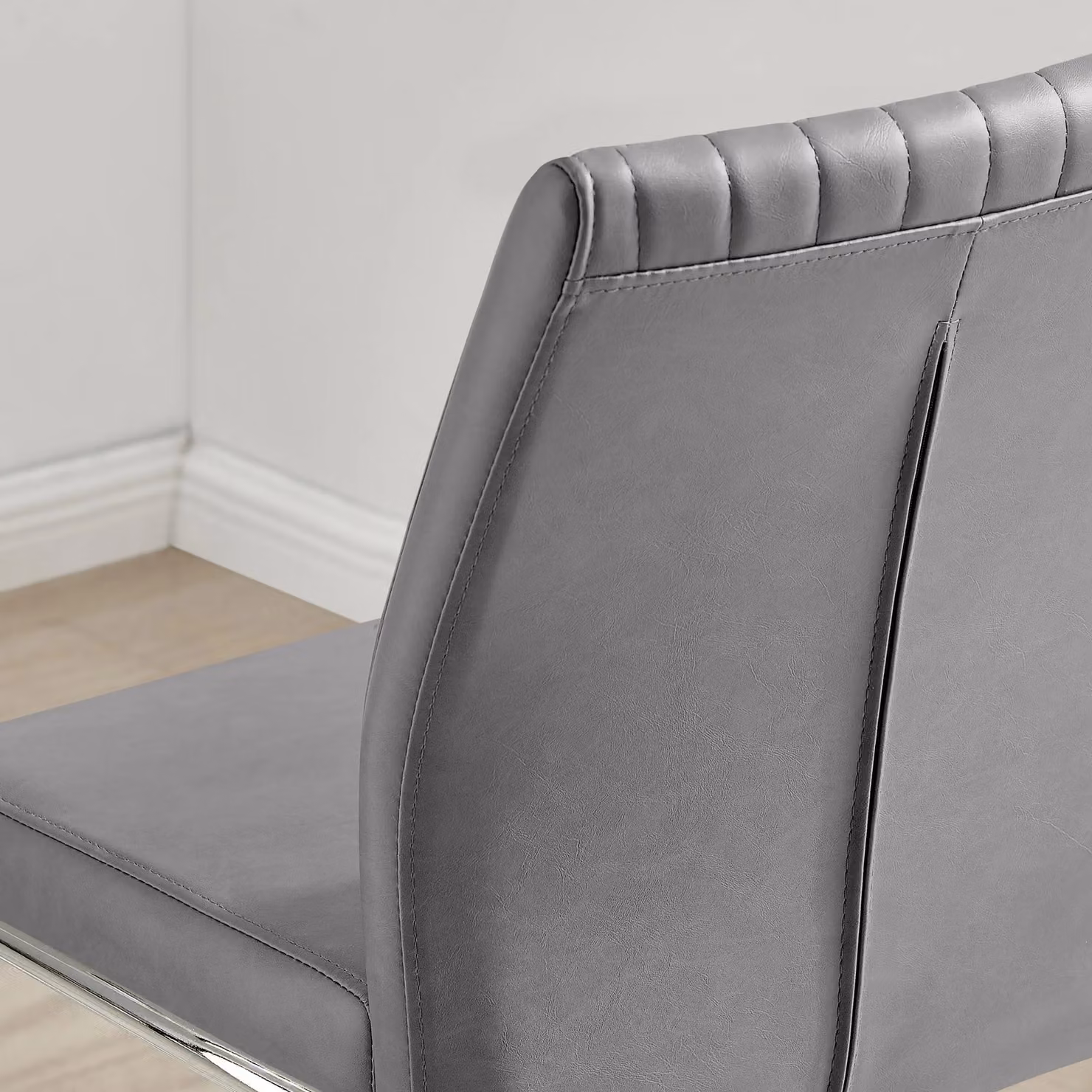 FurnitureboxUK Lorenzo Set of 2 Grey Faux Leather and Silver Metal Counter Stools with Cantilever Base – 2