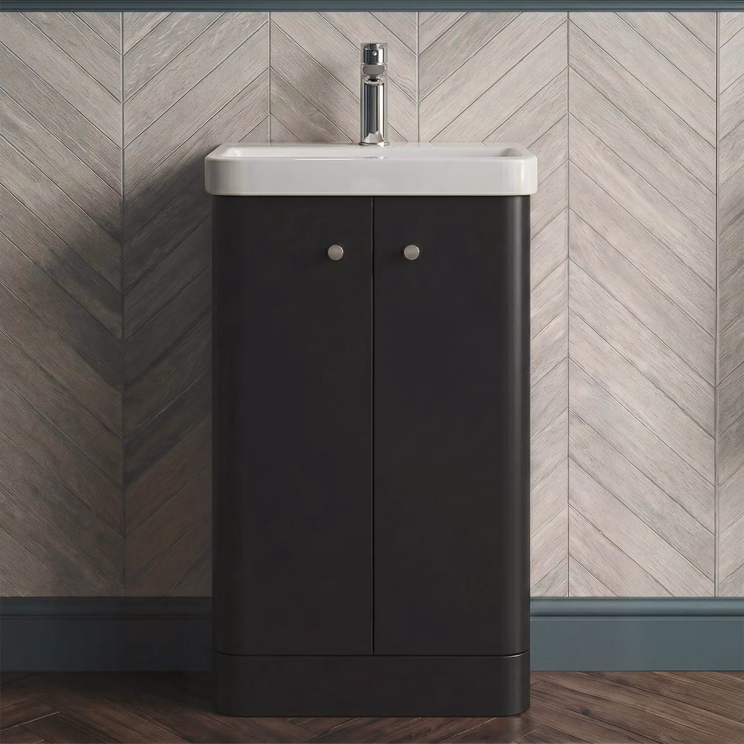 Balterley Dark Grey 2 Door Floor Standing Bathroom Vanity Unit with Basin and Soft Close Hinged Doors, Width: 50 cm – 4