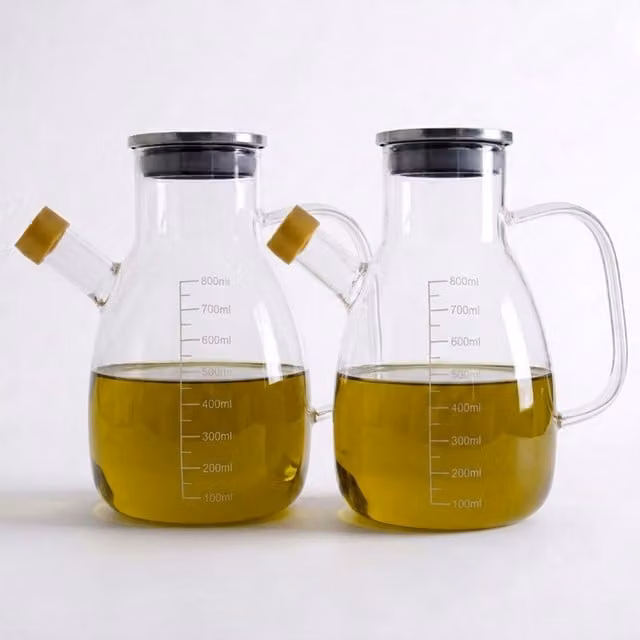 Eden & Willow Glass Olive Oil and Vinegar Dispenser Set with Stainless Steel Lid and Non-Drip Spout, 2 Pieces, 800ml each, Transparent – 1