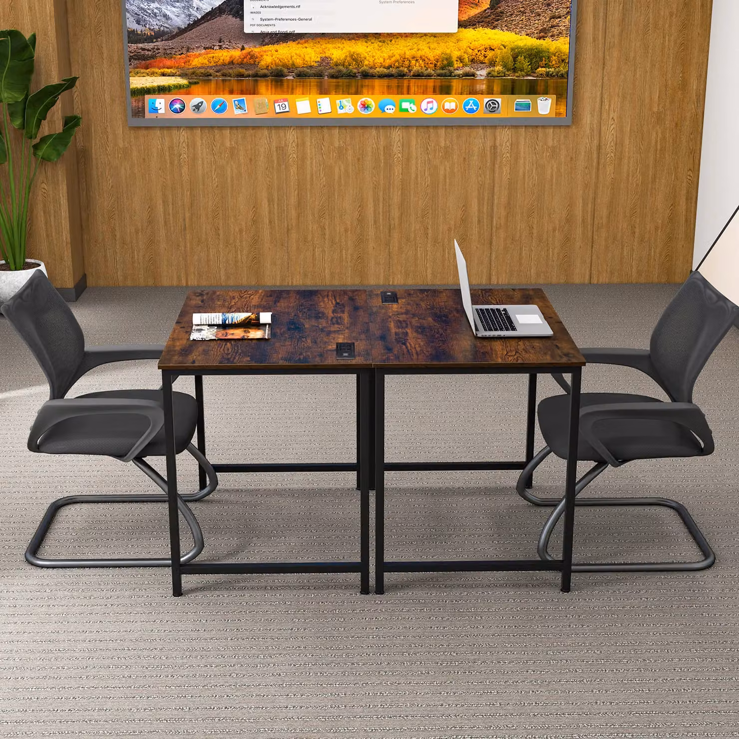 Costway Industrial Computer Desk with Charging Station in Brown – 4