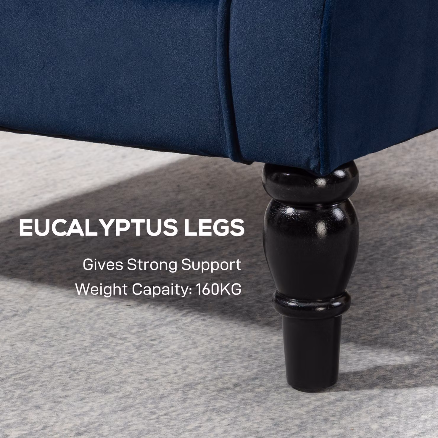 HOMCOM Retro Wingback Accent Chair in Dark Blue Velvet with Solid Wood Frame – 7
