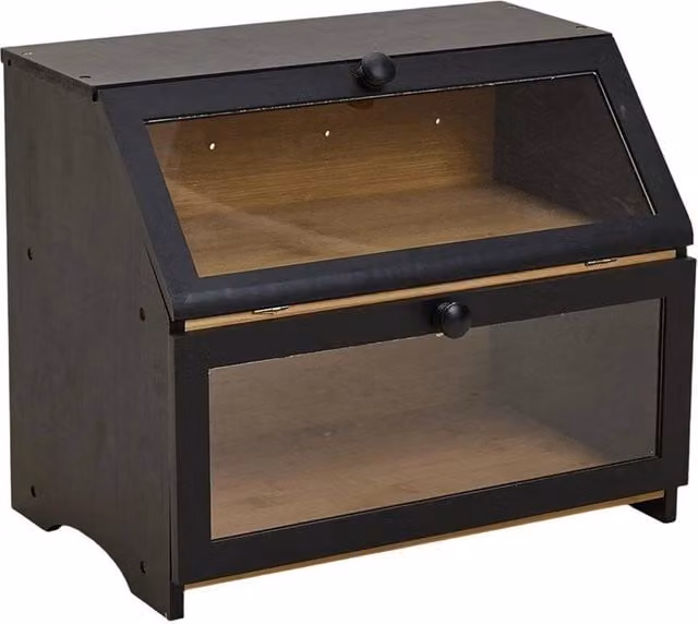 PAWNORA 2 Tier Bamboo Bread Bin in Black