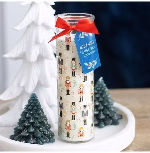 KDMD Nutcracker Print Festive Spice Tube Candle in White