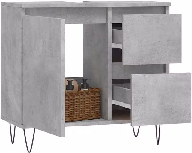 Berkfield Home Freestanding Bathroom Cabinet in Concrete Grey, W/D/H: 65 x 33 x 60 cm