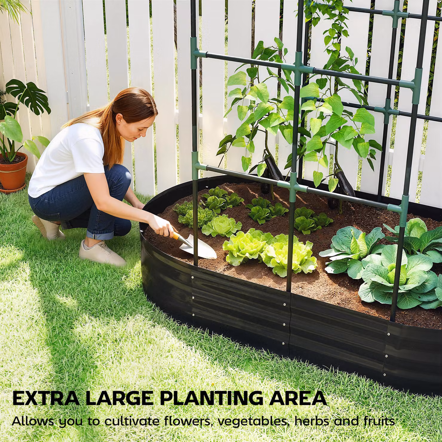 Outsunny Galvanised Steel Raised Garden Bed with Arched Trellis, Dark Grey, W: 152.4 cm, D: 91.44 cm, H: 182.88 cm – 4