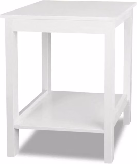 PAWNORA 2 Tier White Matt Finish MDF Side Table with Shelf