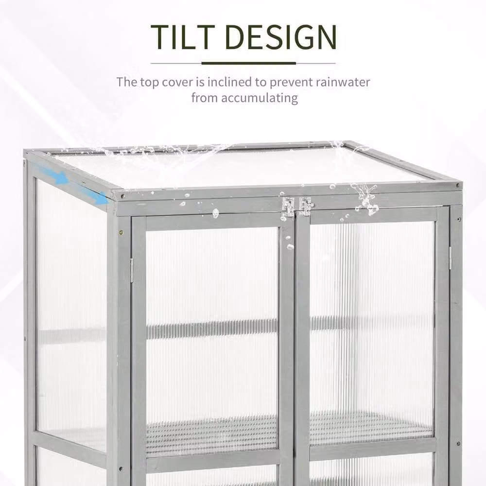 Kelvenix Grey Wood Cold Frame Greenhouse with Polycarbonate Shelving, W/D/H: 100 x 100 x 110 cm
