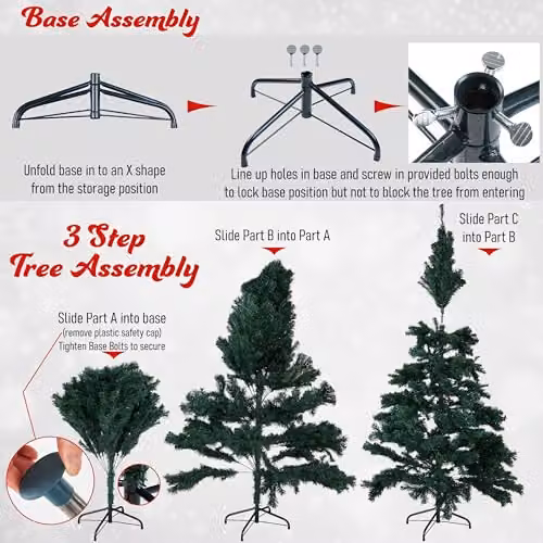 Deco Express Realistic Artificial Green Christmas Tree with Stand, H: 180 cm, W: 25.4 cm, D: 25.4 cm – 4