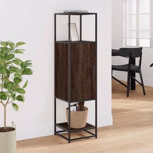 Berkfield Home Brown Oak Highboard with Hinged Doors and Internal Shelves, W/D/H: 35.5 x 35.5 x 139 cm – 1
