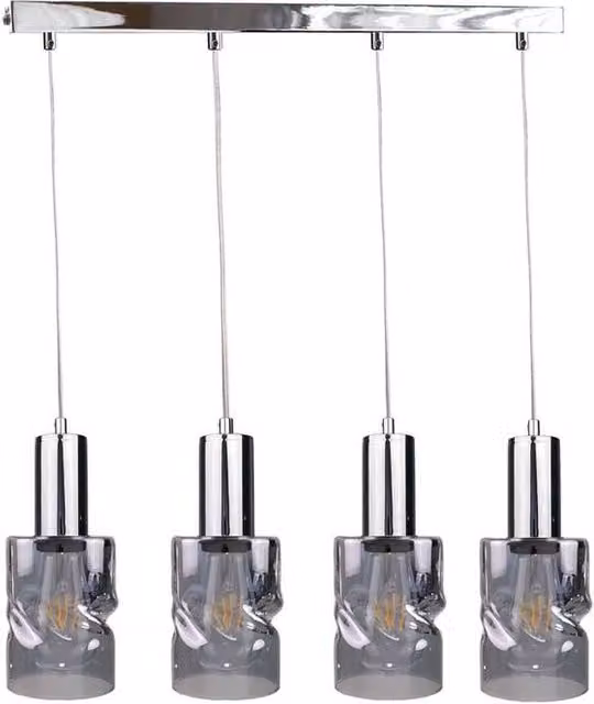 Netlighting Cross Bar Pendant Ceiling Light in Silver with Glass Shades, 60 cm, 4x E27