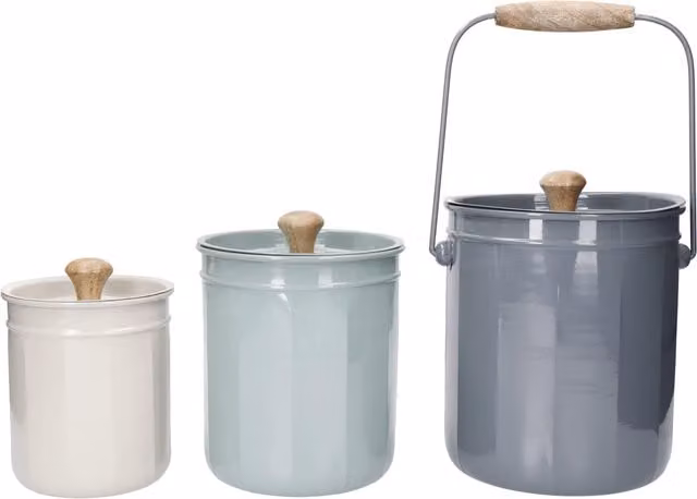 KitchenCraft 3-Piece Airtight Storage and Compost Container Set in Grey and Green