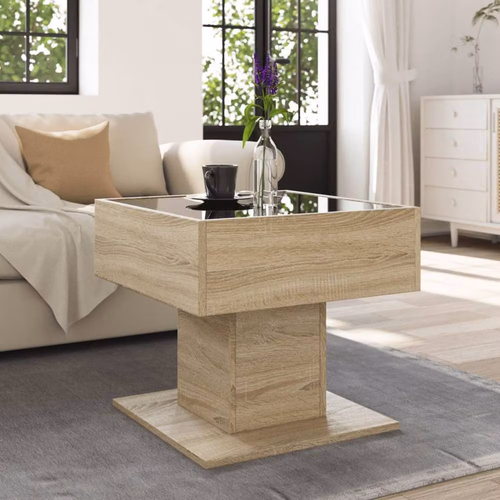 Berkfield Home Decorative LED Coffee Table in Sonoma Oak and Brown, W/D/H: 50 x 50 x 45 cm – 3