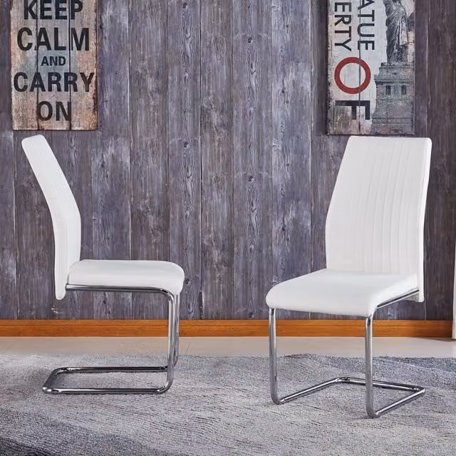 Modernique Cheryl White Faux Leather Dining Chairs, Set of 4