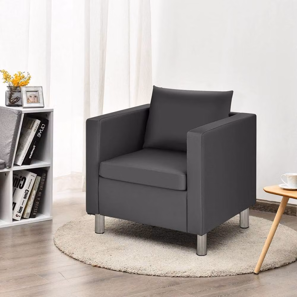 Kelvenix Grey PU Leather Single Sofa Chair with Armrests and Solid Wood Frame – 4