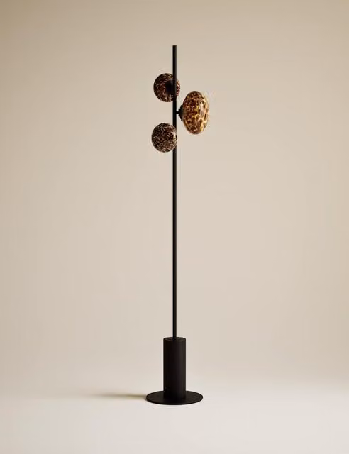 M&S Rechargeable 3 Light Tortoiseshell Floor Lamp in Black
