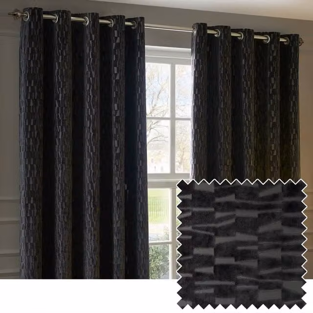 Paoletti Manhattan Velvet Eyelet Curtain Pair in Anthracite Grey, Width: 229 cm, Height: 229 cm