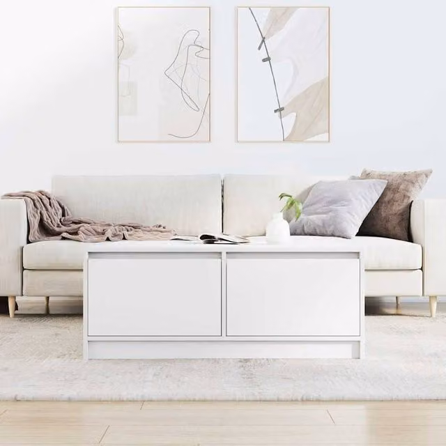 Berkfield Home Decorative White Coffee Table with Drawers W/D/H: 100 x 100 x 40 cm