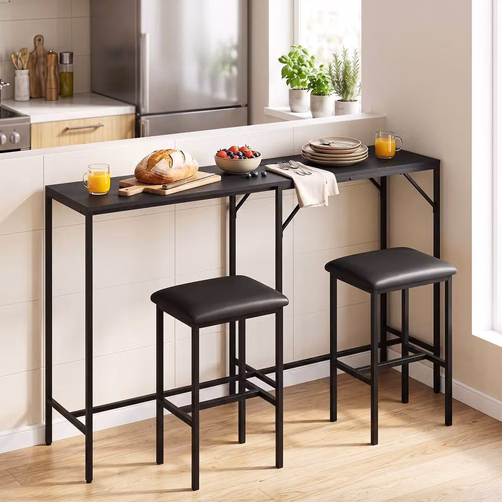 Gymax 3-Piece L-Shaped Bar Table and Chair Set in Black – 3