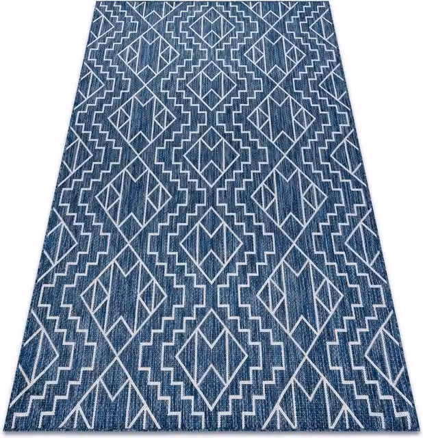 RugsX Sion Blue Geometric Flat Weave Polypropylene Rug, W: 140 cm, D: 190 cm – 1