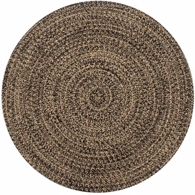Berkfield Home Handmade Braided Jute and Cotton Round Rug in Black and Natural, Diameter: 100 cm – 1