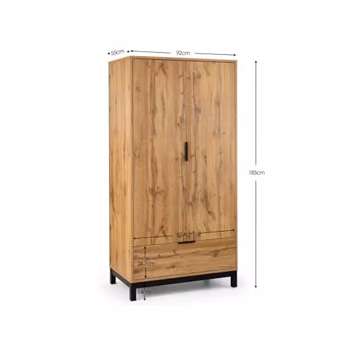 Julian Bowen Bali 2 Door 1 Drawer Wardrobe in Oak – 2