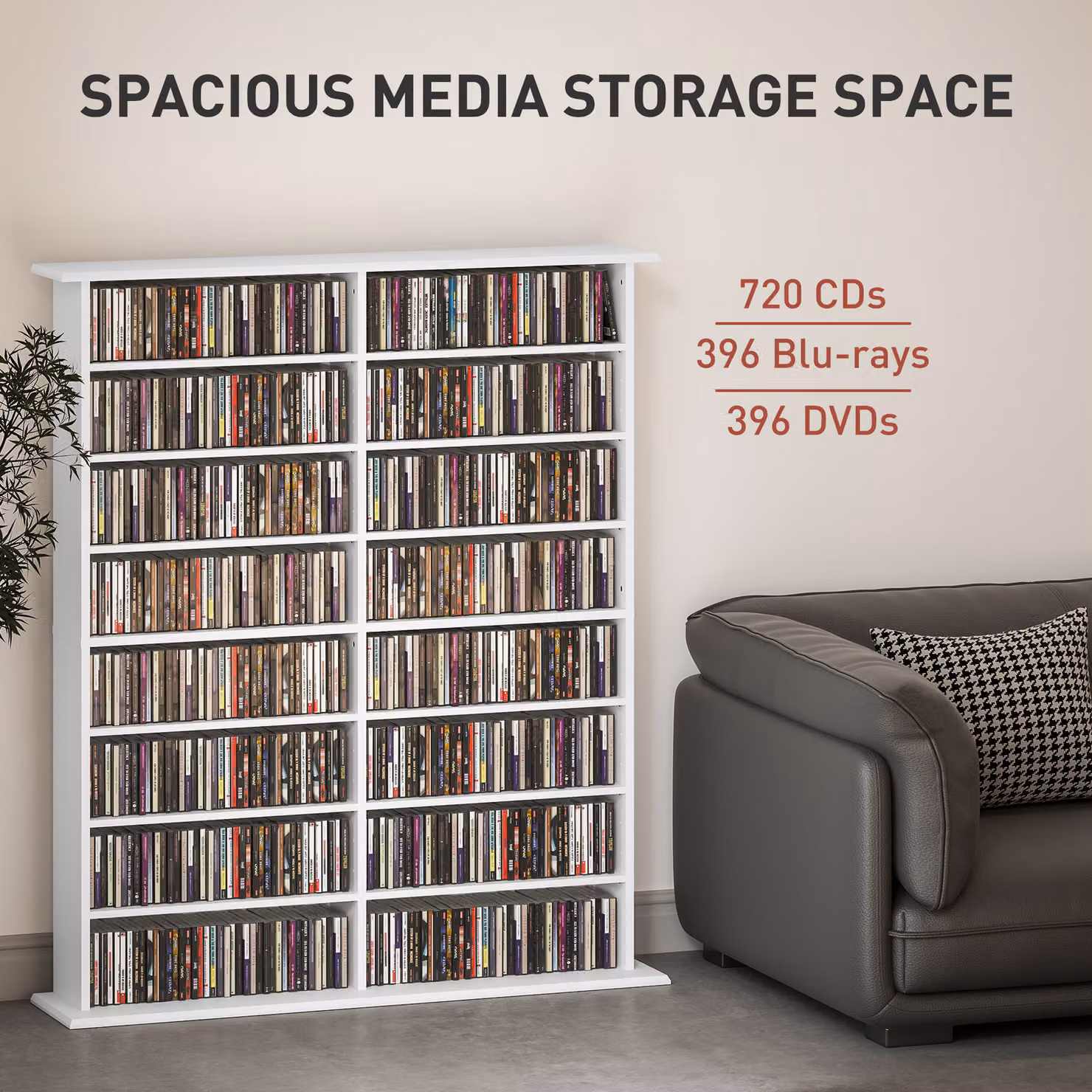 HOMCOM 16-Compartment Modern Media Shelf with Adjustable Shelves in White – 3