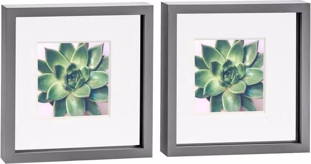 Nicola Spring Pack of 2 Single Square 3D Box Photo Frames in Grey and White, W/D/H: 25.4 x 25.4 x 25.4 cm