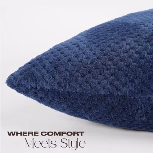 OHS Set of 4 Navy Blue Waffle Fleece Square Cushion Covers, 45 x 45 cm – 6