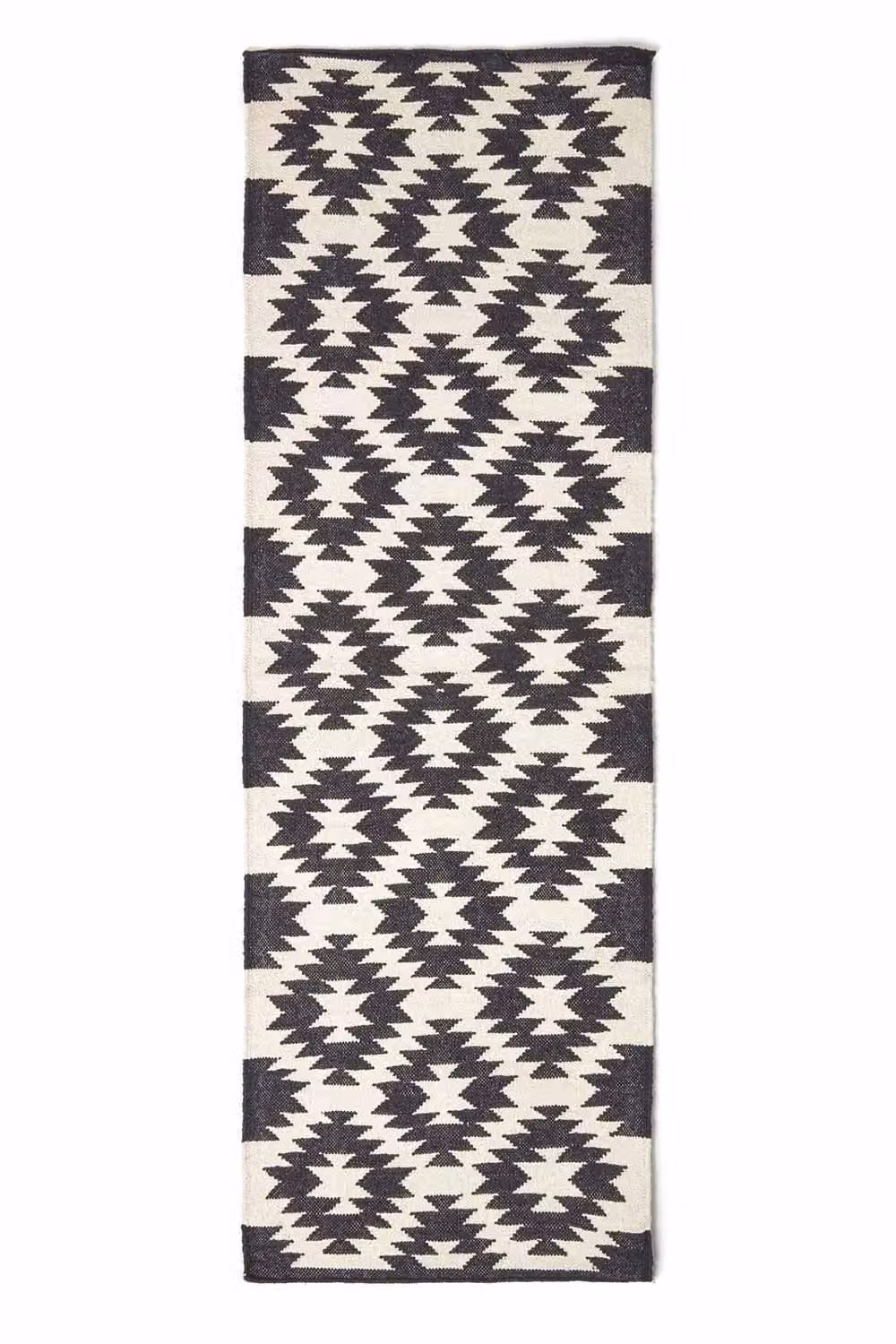Homescapes Zurich Handwoven Cotton Pattern Kilim Hall Runner in Black and White, W: 66 cm, L: 200 cm – 2
