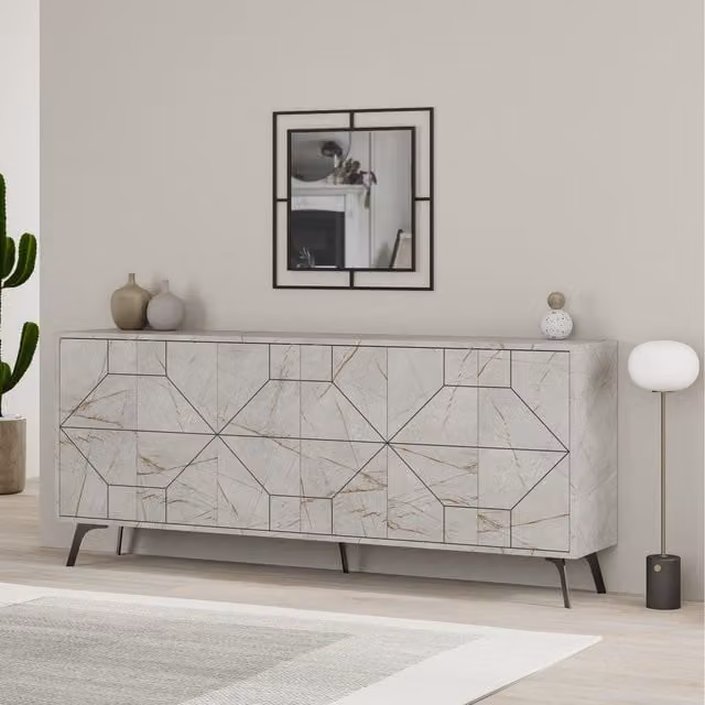 Decortie Dune Console Sideboard Display Unit in Gold and White, W/D/H: 184 x 35 x 78 cm