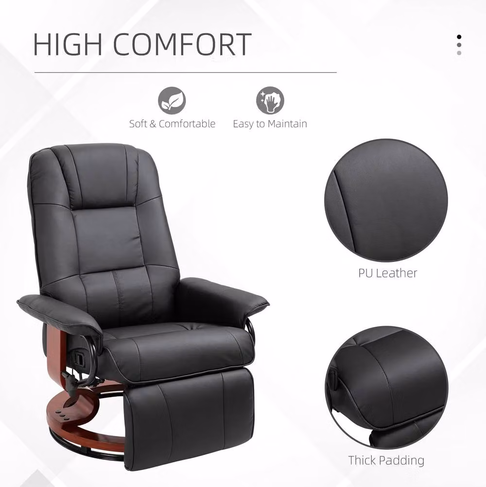 STILVORA Black Synthetic Leather Recliner Armchair with Manual Footrest and Ottoman – 4