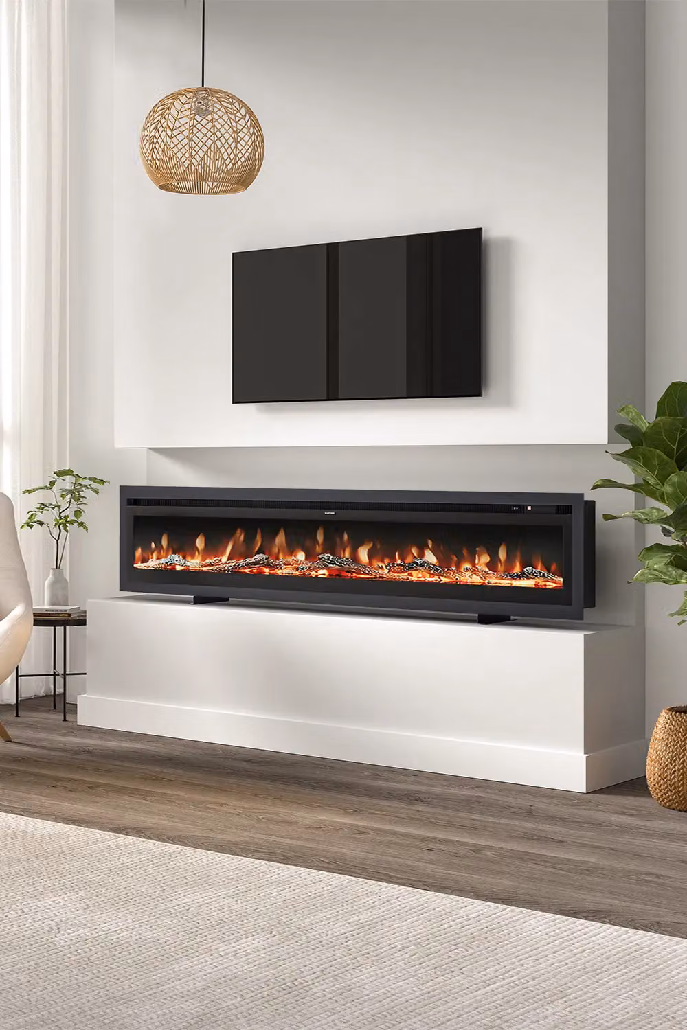 Living and Home 80 Inch Electric Fireplace with Remote, 12 Flame Colours and 1800W, Black – 2