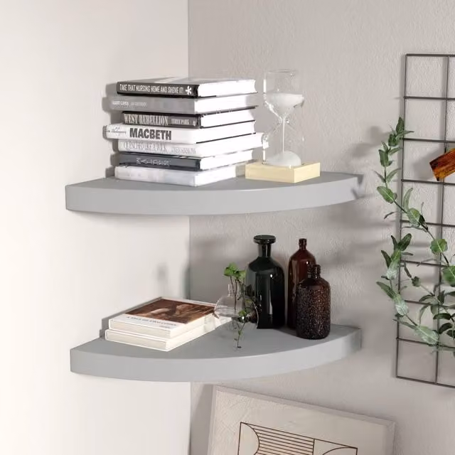 Berkfield Home Floating Corner Shelves, 2 Pack, Grey, W/D/H: 35 x 35 x 3.8 cm – 1