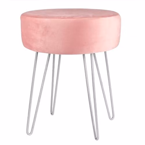 Harbour Housewares Pink Velvet Round Footstool with Silver Legs, H41 x D45 cm
