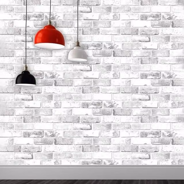 Debona Rustic White Brick Effect Weathered Stone Realistic Wallpaper