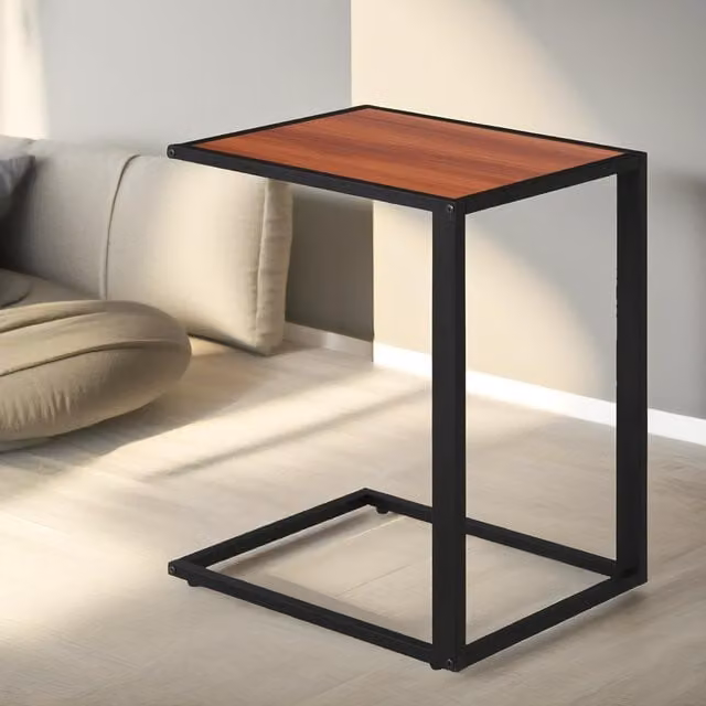 Pirlo Plush C Shaped Side Table in Walnut and Black, W/D/H: 40.6 x 40.6 x 64.2 cm