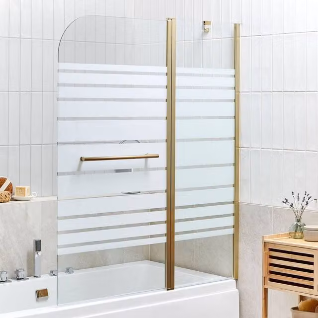 Wyld and Coco Gold Aluminium Sliding Bath Screen with Clear and Frosted Tempered Glass, W: 100 cm, H: 52 cm