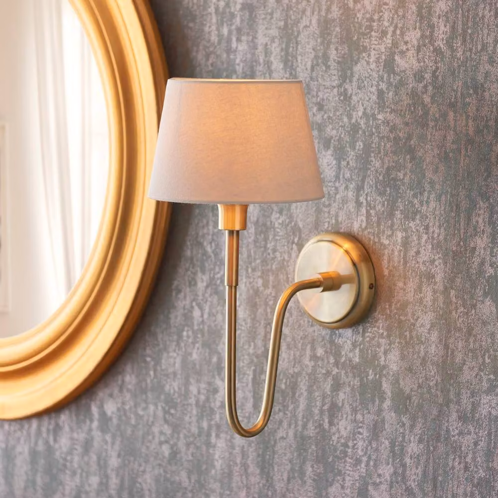 Netlighting Rouen & Cici Wall Lamp Shade with Brass Plate and Ivory Linen – 2