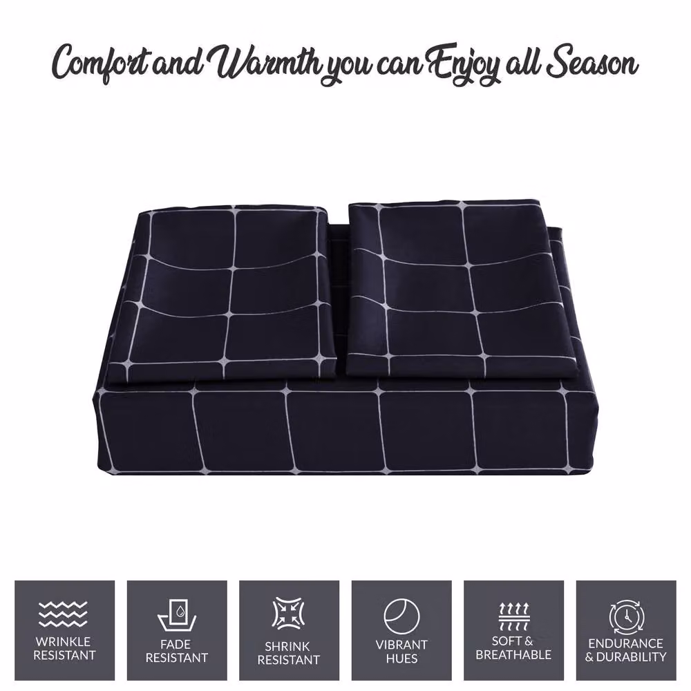 Lazzaro Home Reversible Checkered Double Duvet Cover and Pillowcase Set in Navy Blue, 200 x 200 cm – 6